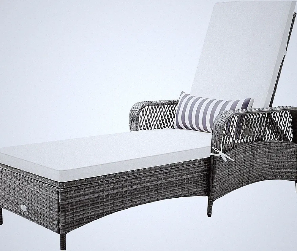 Adjustable PE Rattan Chaise Lounge Chair with Pillow for Outdoor Relaxation