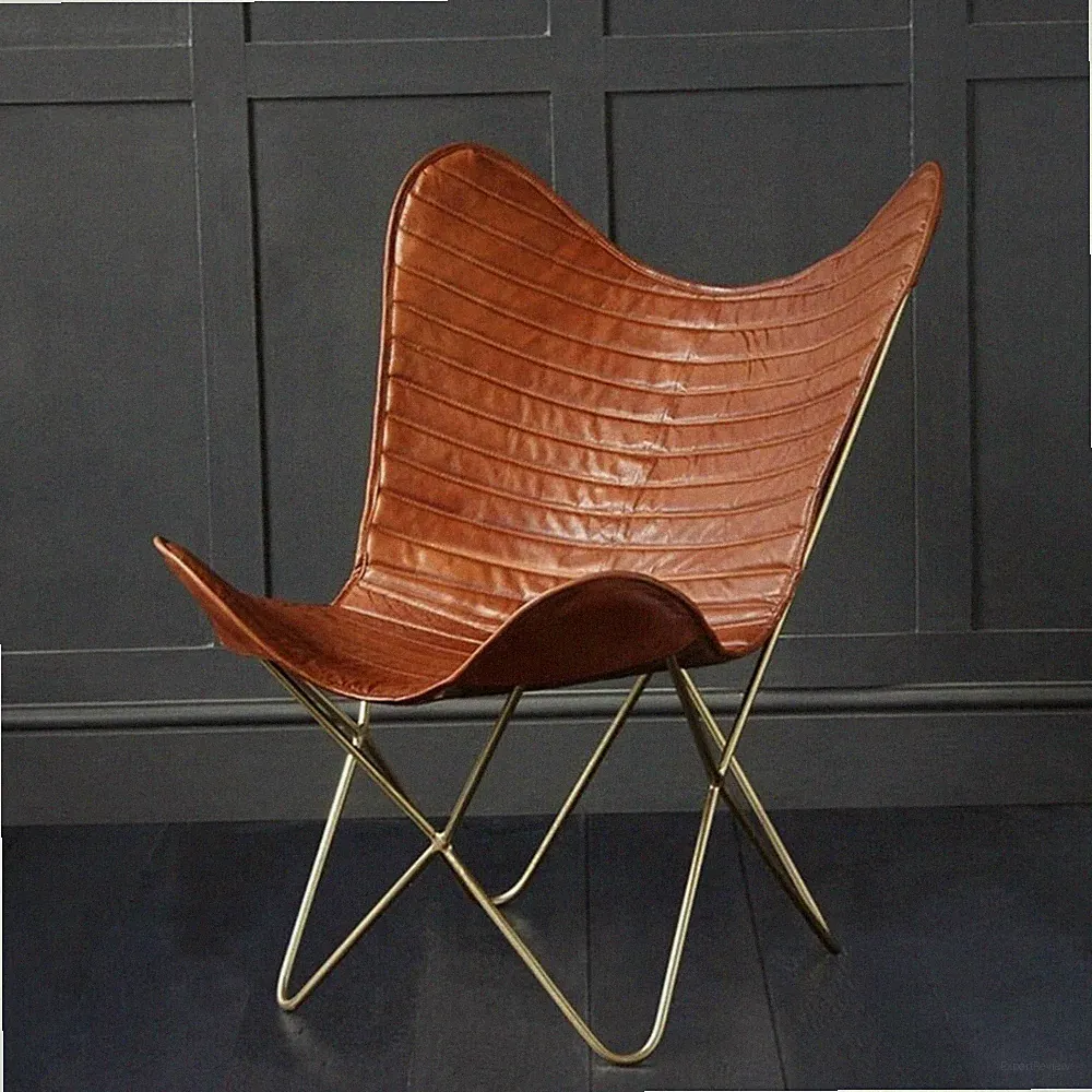 Best Quality New Butterfly Chair Brown Wonderful Leather With Folding Iron Frame