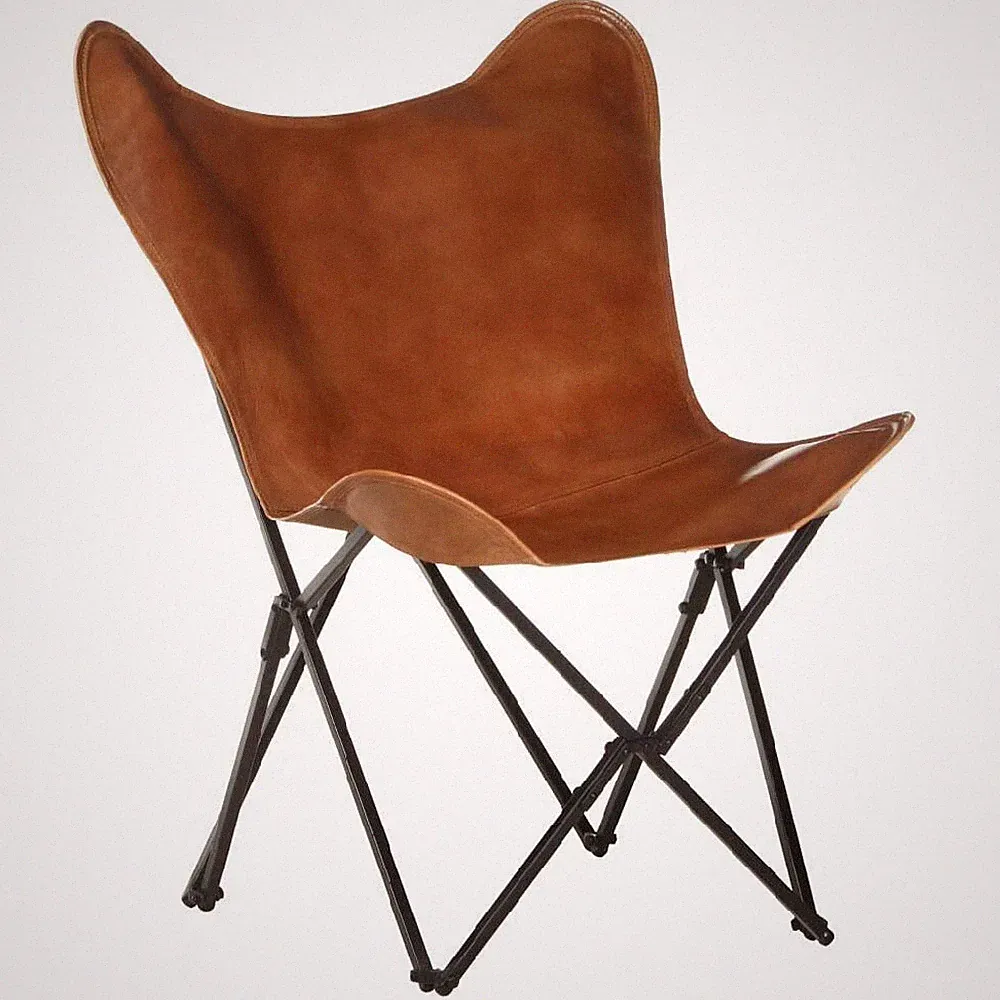 Butterfly Chair–Genuine Vintage Leather Handmade Iron Frame Office Chair