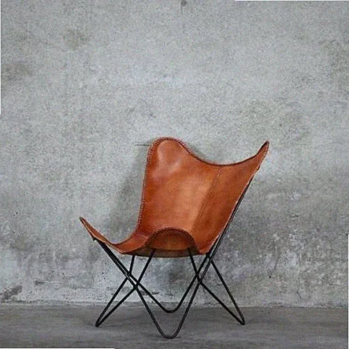 Butterfly Chair Leather Cover Brown Chair With Iron Openable Stand