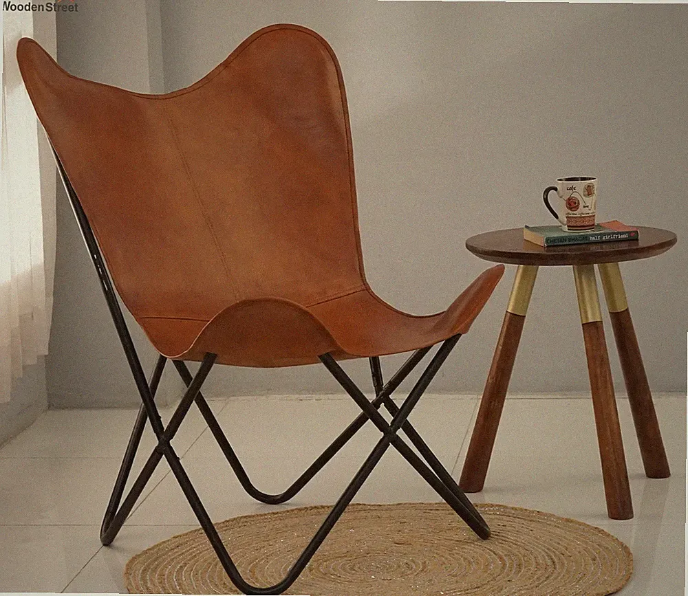 Chair Leather Butterfly Accent Lounge Relax Vintage Home Living Room With Stand
