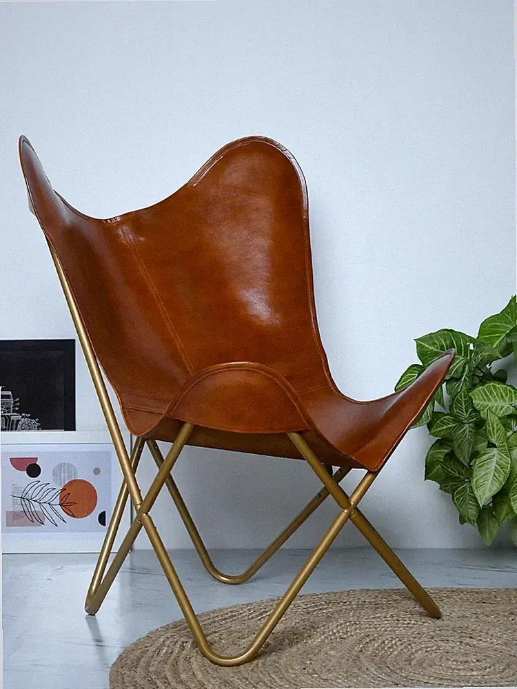 Chair Leather Butterfly Home Accent Lounge Relax Handmade Relaxing With Stand