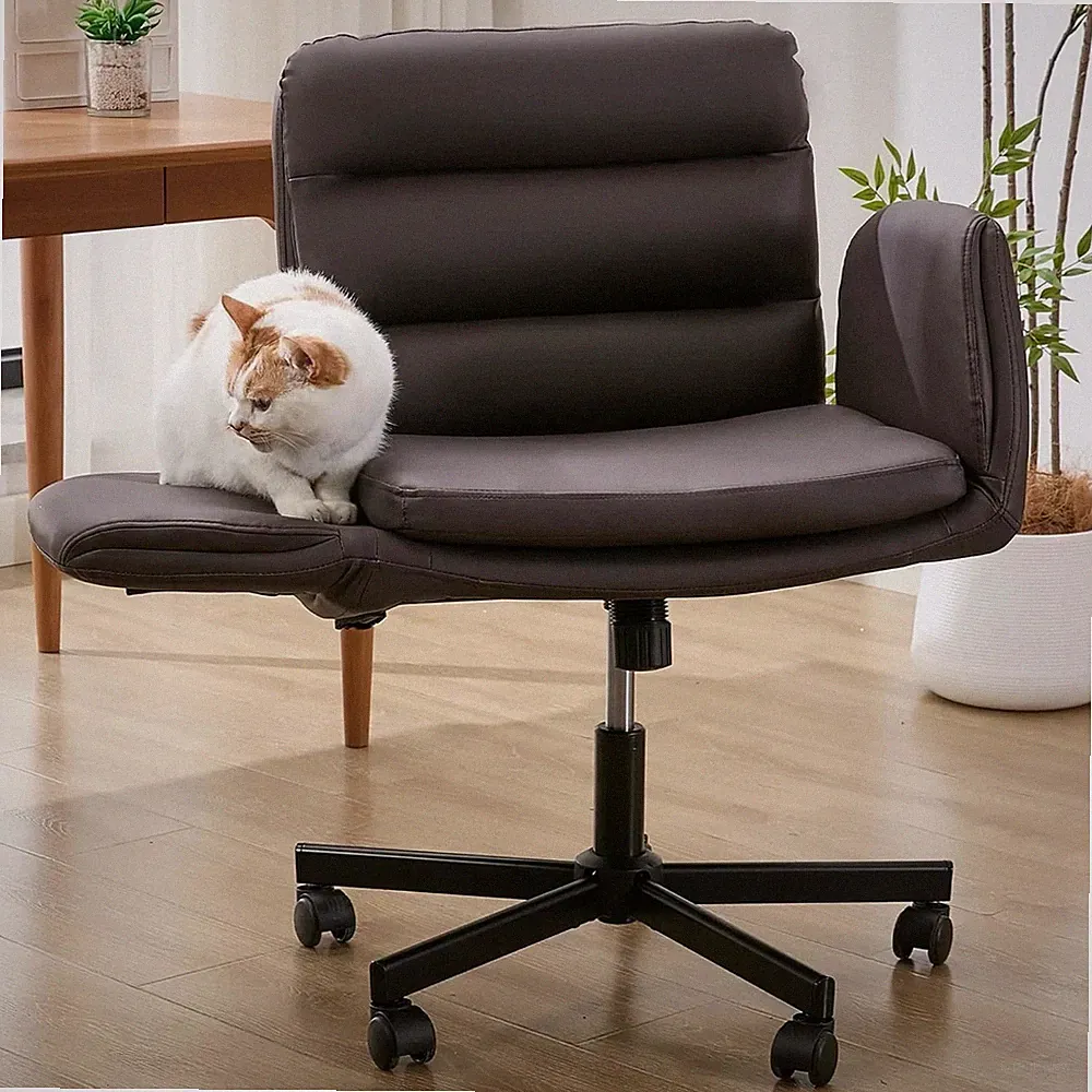 Criss Cross Chair with Flip-Up Arms & Swivel Wheels, Vanity Chair with Adjust...