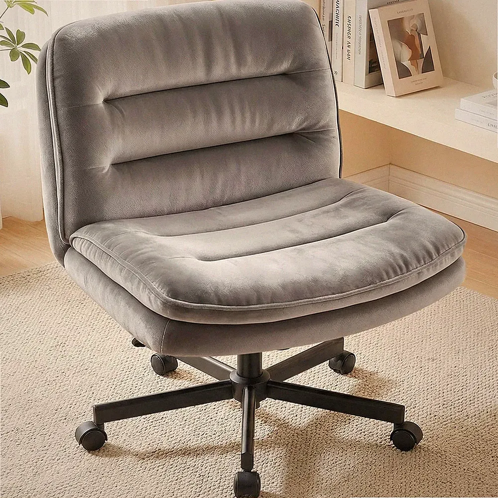 Cross Legged Office Chair with Wheels Armless-Office Desk Chair, Modern Vanit...