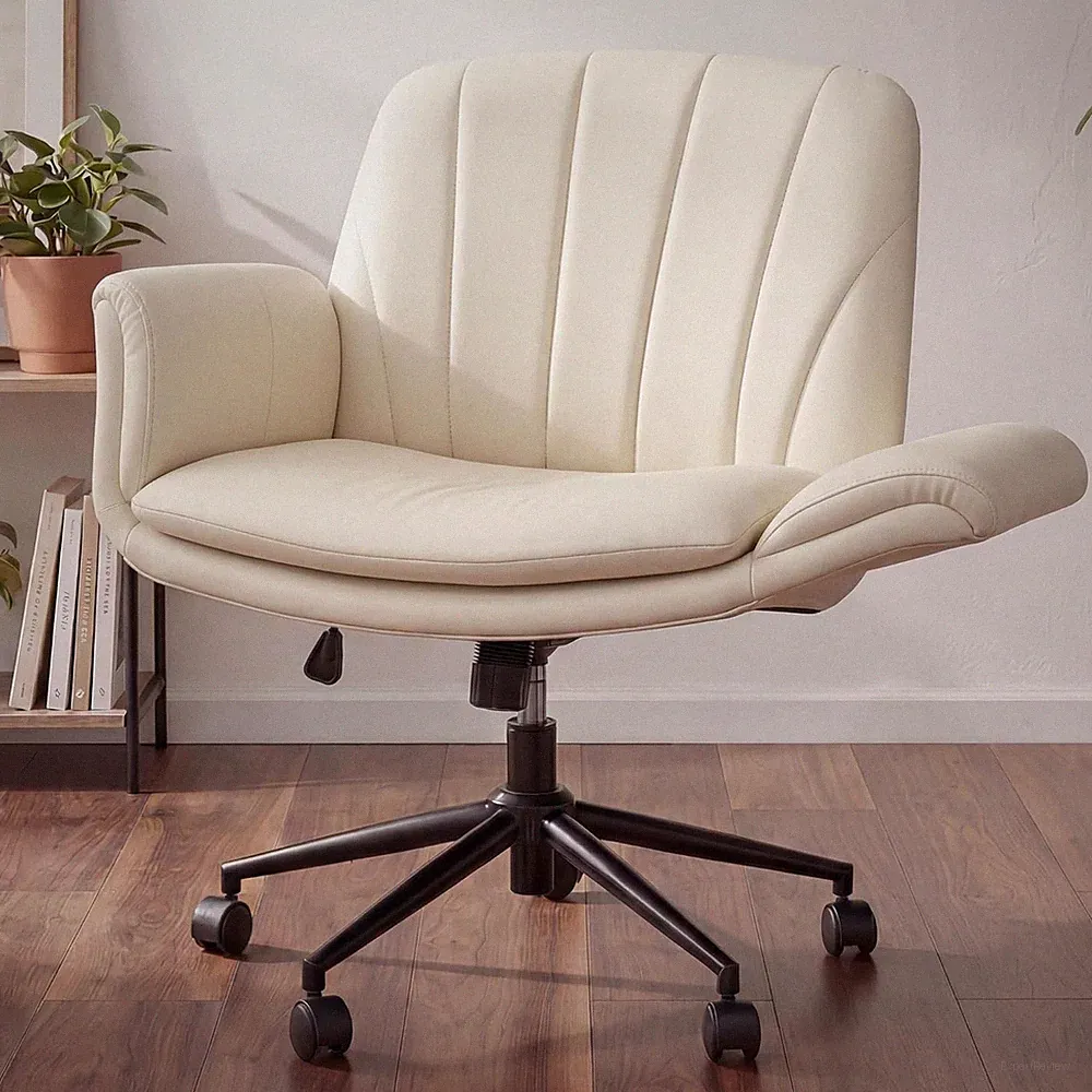 Ergonomic Criss Cross Swivel Chair with Adjustable Arms & Wheels - Khaki