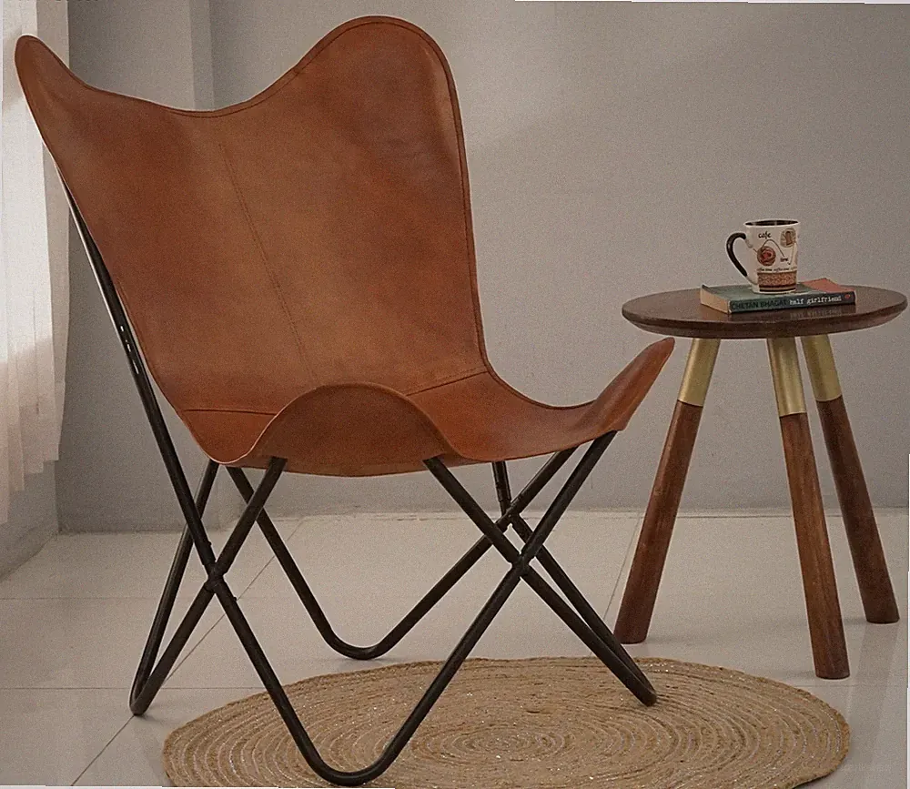 Handmade Lounge New Relax Brown Chair Leather Butterfly With Stand Best Looking