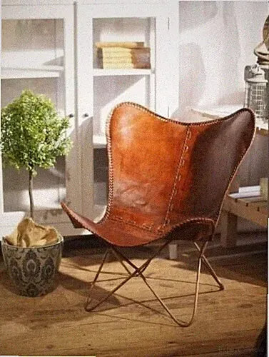 New Brown Folding Handmade Genuine Vintage Butterfly Chair With Iron Frame