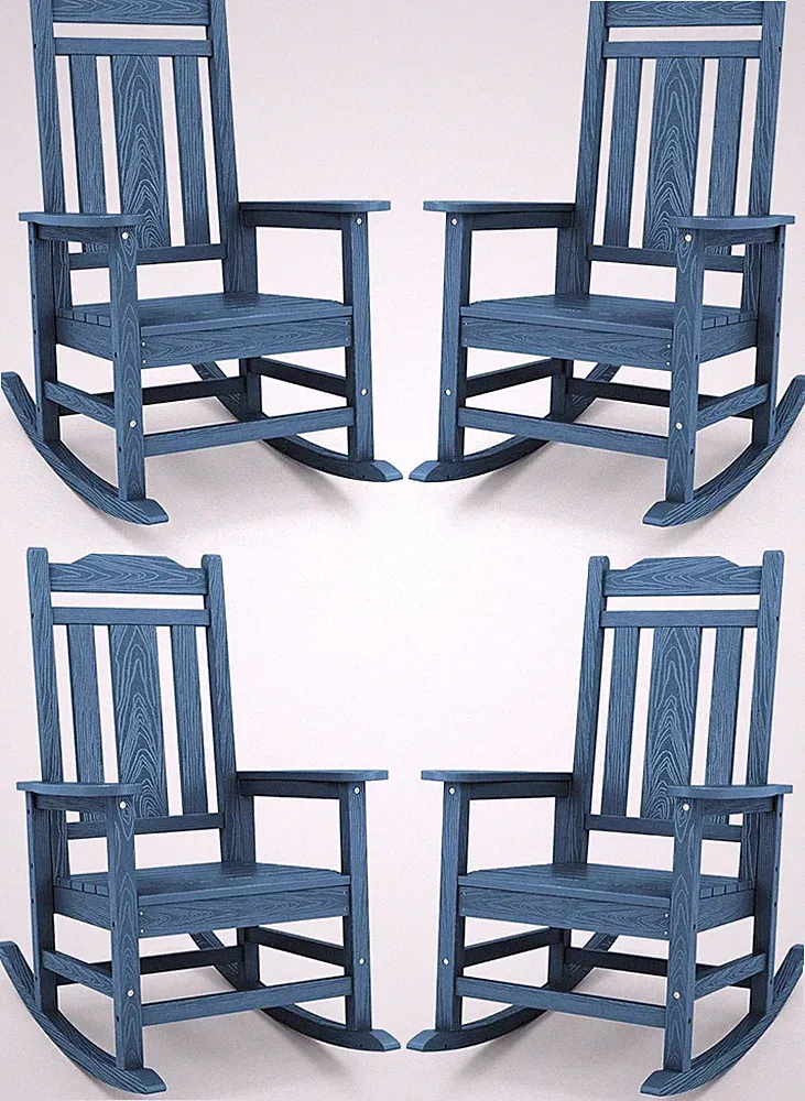 Set of 4 Blue Outdoor Rocking Chairs for Relaxing Garden & Patio Comfort
