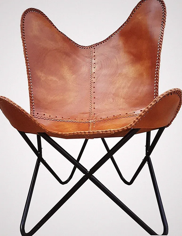 Top Quality Genuine Vintage Leather Handmade Butterfly Chair With Iron Frame