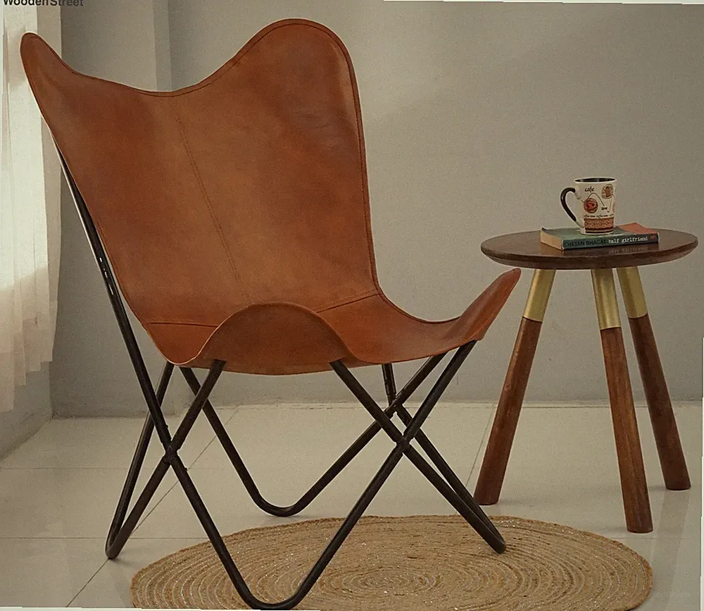 Vintage Butterfly Leather Chair Brown Handmade Classic With Foldable Iron Frame